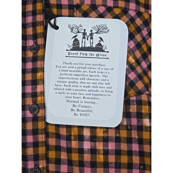 OOAK Upcycled Flannel Shacket Shirt Halloween Ghost Cat Moon Distressed Women XL - Picture 5 of 13